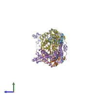 PDB entry 1nu7 coloured by chain, side view.