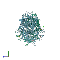 PDB entry 1nu8 coloured by chain, side view.