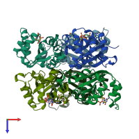 PDB entry 1nue coloured by chain, top view.