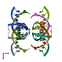 PDB 1nuj coloured by chain and viewed from the top.