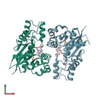 PDB entry 1nus coloured by chain, front view.