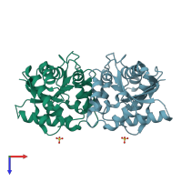 PDB entry 1nut coloured by chain, top view.