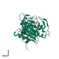 PDB entry 1nv1 coloured by chain, side view.