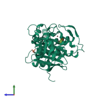 PDB entry 1nv4 coloured by chain, side view.