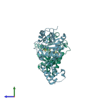 PDB entry 1nv8 coloured by chain, side view.