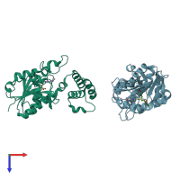 PDB entry 1nv8 coloured by chain, top view.