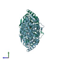 PDB entry 1nvd coloured by chain, side view.