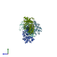 PDB entry 1nve coloured by chain, side view.