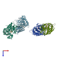 PDB entry 1nve coloured by chain, top view.
