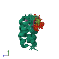 PDB entry 1nvl coloured by chain, ensemble of 20 models, side view.