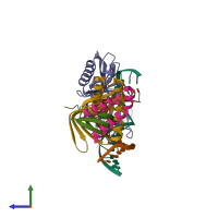 PDB entry 1nvp coloured by chain, side view.