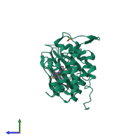 Hetero dimeric assembly 1 of PDB entry 1nvq coloured by chemically distinct molecules, side view.