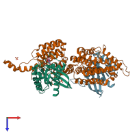 PDB entry 1nvu coloured by chain, top view.
