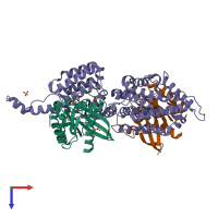 PDB entry 1nvv coloured by chain, top view.