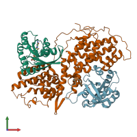 PDB entry 1nvx coloured by chain, front view.