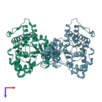 PDB entry 1nw1 coloured by chain, top view.