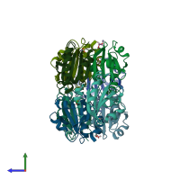 PDB entry 1nw2 coloured by chain, side view.