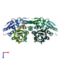 PDB entry 1nw2 coloured by chain, top view.