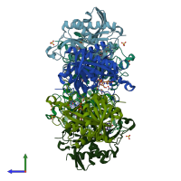 PDB entry 1nw4 coloured by chain, side view.
