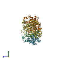 PDB entry 1nwg coloured by chain, side view.