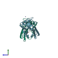 PDB entry 1nwp coloured by chain, side view.