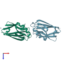 PDB entry 1nwp coloured by chain, top view.