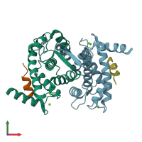 PDB entry 1nx0 coloured by chain, front view.