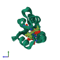 PDB entry 1nx7 coloured by chain, ensemble of 30 models, side view.