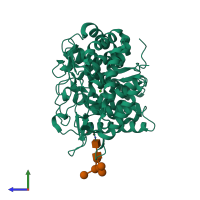 PDB entry 1nxc coloured by chain, side view.