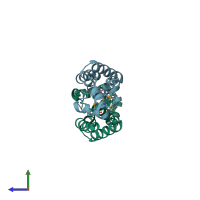 PDB entry 1nxh coloured by chain, side view.