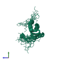 PDB entry 1nxi coloured by chain, ensemble of 20 models, side view.