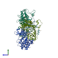 PDB entry 1nxk coloured by chain, side view.