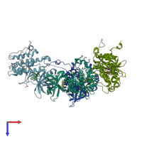 PDB entry 1nxk coloured by chain, top view.