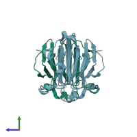 PDB entry 1nxm coloured by chain, side view.