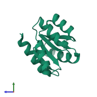 PDB entry 1nxo coloured by chain, side view.