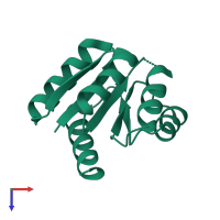 PDB entry 1nxo coloured by chain, top view.