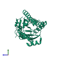 PDB entry 1nxq coloured by chain, side view.