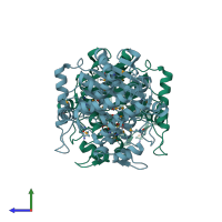 PDB entry 1nxu coloured by chain, side view.