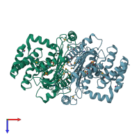 PDB entry 1nxu coloured by chain, top view.