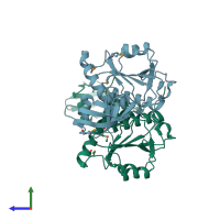 PDB entry 1nxz coloured by chain, side view.