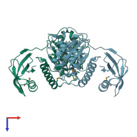 PDB entry 1nxz coloured by chain, top view.