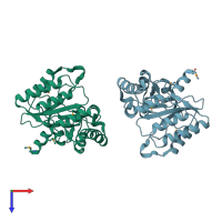 PDB entry 1ny1 coloured by chain, top view.