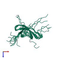 PDB entry 1ny4 coloured by chain, ensemble of 10 models, top view.