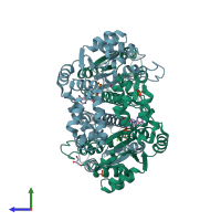 PDB 1ny5 coloured by chain and viewed from the side.