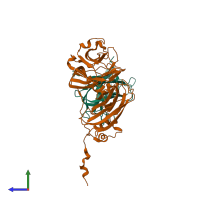 PDB entry 1ny7 coloured by chain, side view.