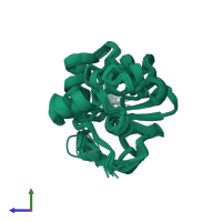 PDB entry 1nyo coloured by chain, ensemble of 38 models, side view.