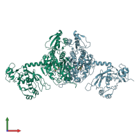 PDB entry 1nyq coloured by chain, front view.