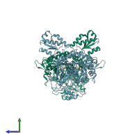PDB entry 1nyq coloured by chain, side view.