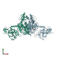 PDB entry 1nyr coloured by chain, front view.