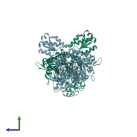 PDB entry 1nyr coloured by chain, side view.
